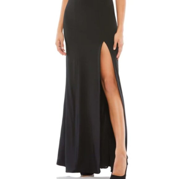 MAC DUGGAL 26372 ONE SHOULDER RUFFLE EVENING BLACK GOWN sz 8 - Picture 2 of 6